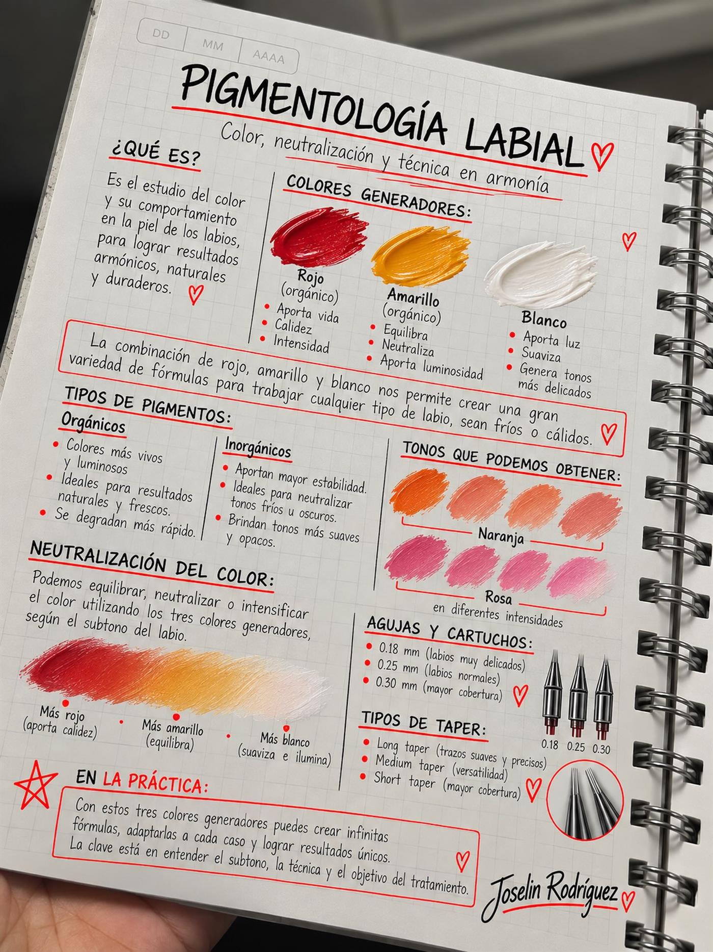 Cuaderno de apuntes de pigmentología labial