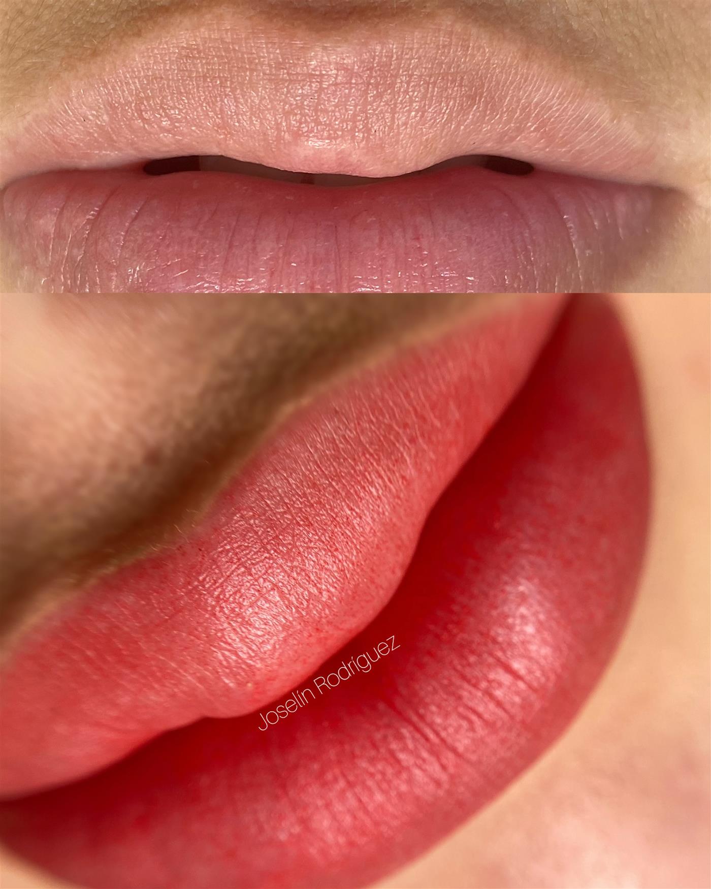 Labios antes y después, tono coral
